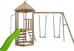 Aire de jeux en bois avec glissière et portique Castelwood
