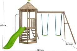 Aire de jeux en bois avec glissière et portique Castelwood