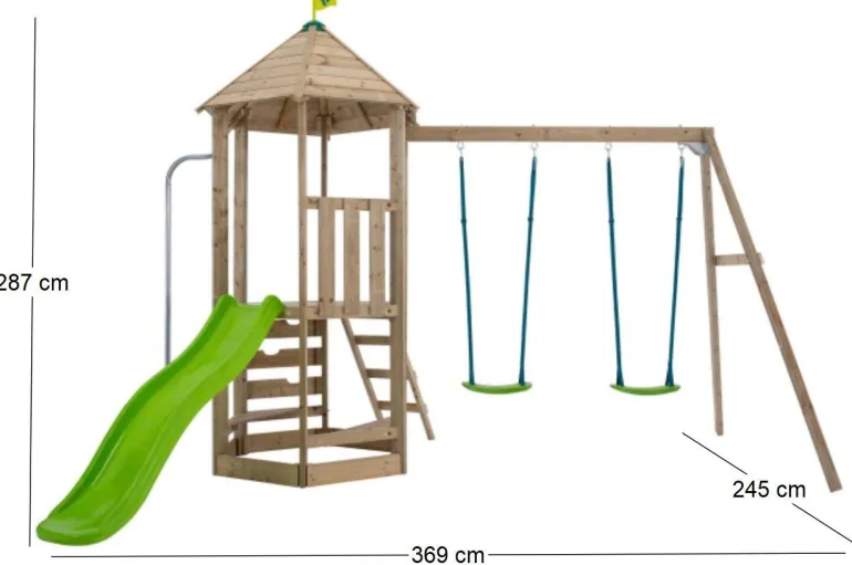 Aire de jeux en bois avec glissière et portique Castelwood
