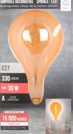 Ampoule goutte d'eau à led spirale ambrée 16 cm (Unitaire)