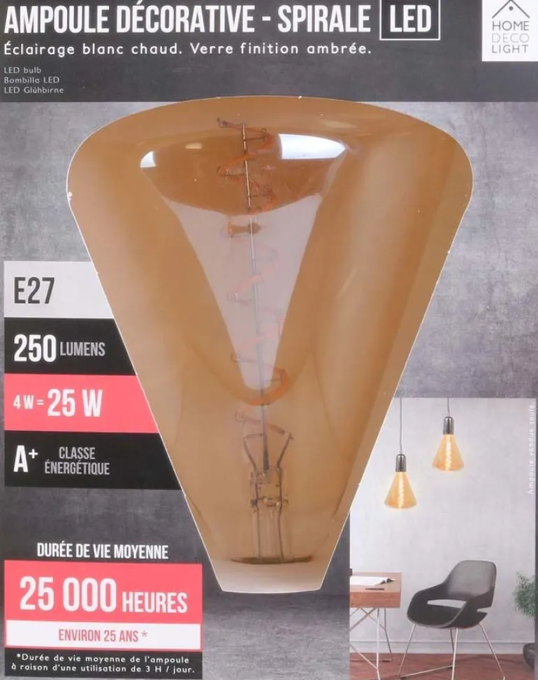 Ampoule pyramide LED ambré 19 cm