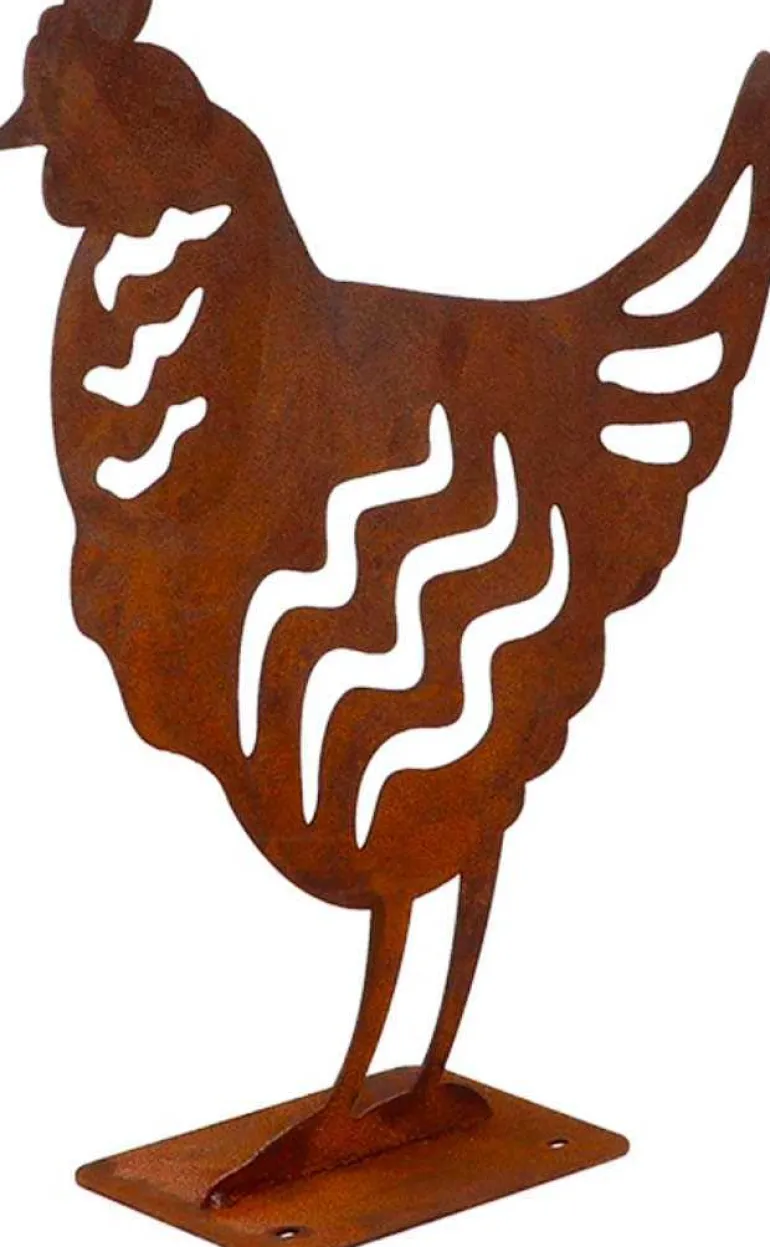 Animal en acier effet rouillé à poser (Poule)