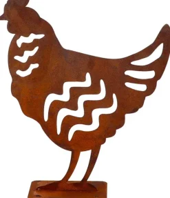 Animal en acier effet rouillé à poser (Poule)