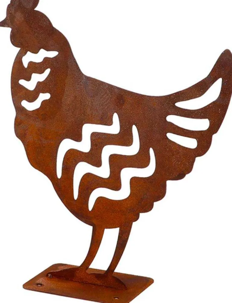 Animal en acier effet rouillé à poser (Poule)