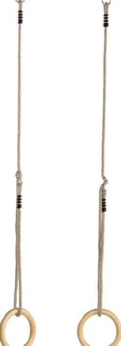 Anneaux de gym bois avec cordes chanvre (Lot de 2)