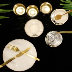 Assiette en porcelaine avec liseré doré (Lot de 6) (Assiettes plates - 20 cm)