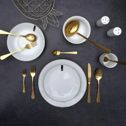 Assiette en porcelaine avec liseré doré (Lot de 6) (Assiettes plates - 20 cm)