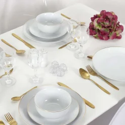 Assiette en porcelaine avec liseré doré (Lot de 6) (Assiettes plates - 20 cm)