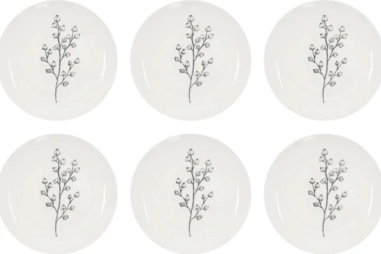 Assiette en porcelaine Cottage 20 cm (Lot de 6) (Blanc et gris)