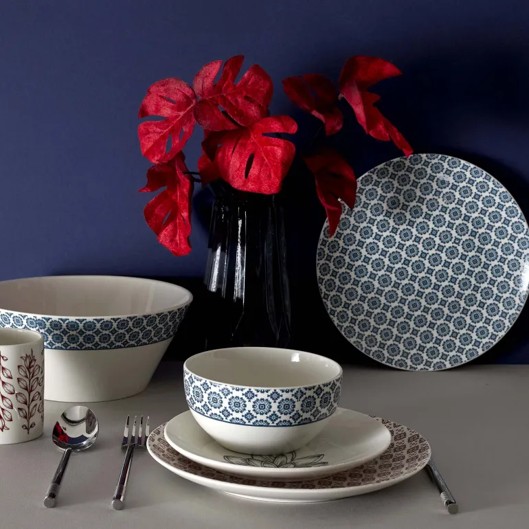 Assiette en porcelaine Cottage 20 cm (Lot de 6) (Blanc et gris)