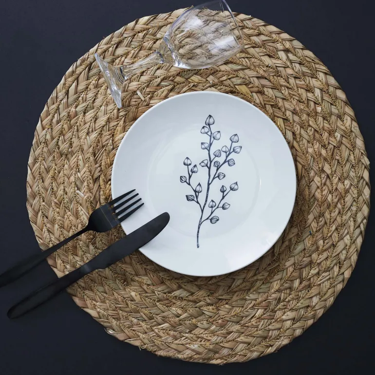 Assiette en porcelaine Cottage 20 cm (Lot de 6) (Blanc et gris)