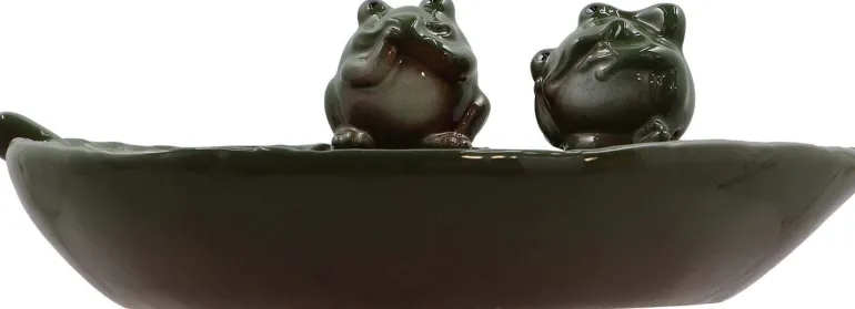 Bain oiseau en grès Nature (Grenouilles vertes)
