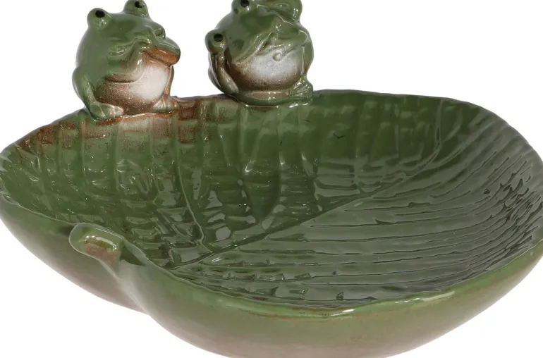 Bain oiseau en grès Nature (Grenouilles vertes)