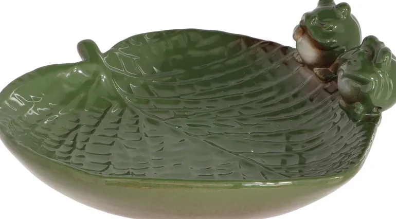 Bain oiseau en grès Nature (Grenouilles vertes)