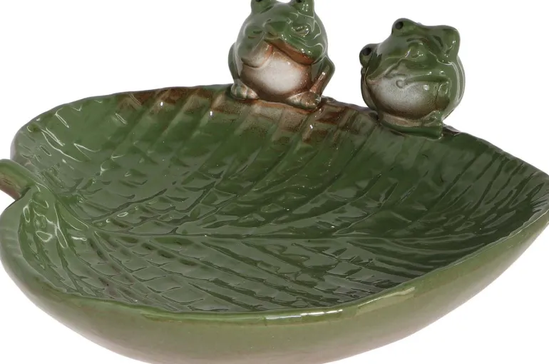Bain oiseau en grès Nature (Grenouilles vertes)