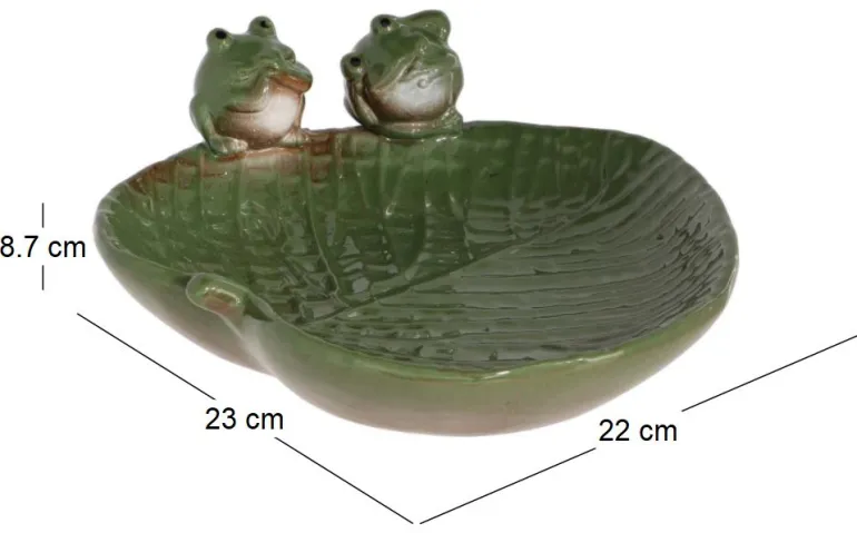 Bain oiseau en grès Nature (Grenouilles vertes)