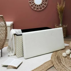 Banc coffre de rangement tressage Mirage (Blanc)