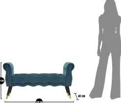 Banc en tissu Paris 120 x 40 x 60 cm (Bleu sarcelle - Noir et Doré)