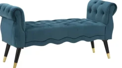 Banc en tissu Paris 120 x 40 x 60 cm (Bleu sarcelle - Noir et Doré)