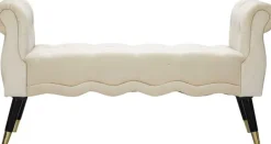 Banc en tissu Paris 120 x 40 x 60 cm (Crème - Noir et Doré)