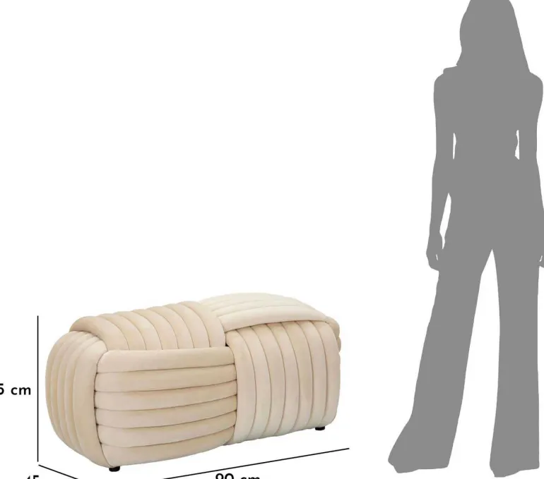 Banc en tissu Softy 90 x 45 x 45 cm (Crème)