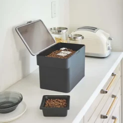 Boite à croquettes en plastique avec verre doseur Pet (Noir)