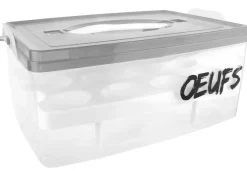 Boite à oeufs en plastique 24 emplacements 2 étages (Couvercle gris)
