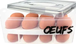 Boite à oeufs en plastique 24 emplacements 2 étages (Couvercle gris)