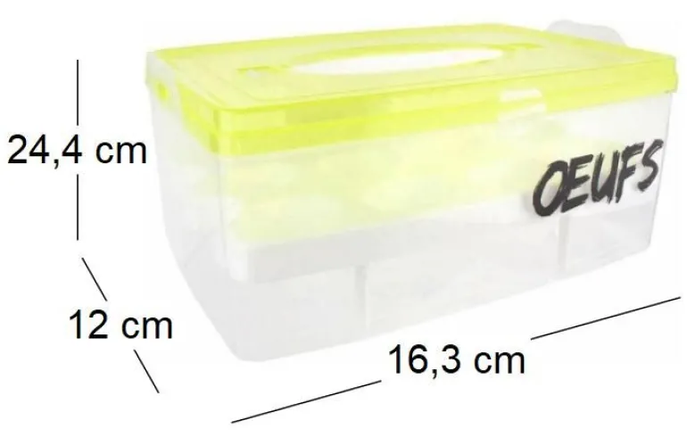 Boite à oeufs en plastique 24 emplacements 2 étages (Couvercle jaune clair)