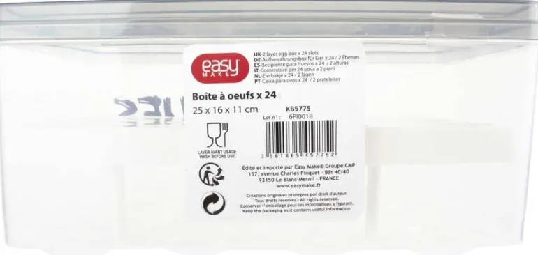 Boite à oeufs en plastique 24 emplacements 2 étages (Couvercle jaune clair)
