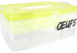 Boite à oeufs en plastique 24 emplacements 2 étages (Couvercle jaune clair)