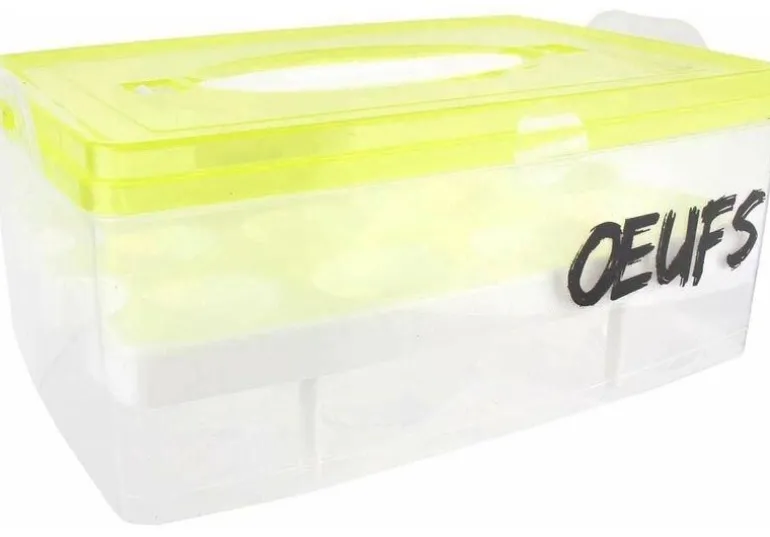 Boite à oeufs en plastique 24 emplacements 2 étages (Couvercle jaune clair)