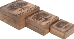 Boites gigognes en bois Arbre de vie (Lot de 3)