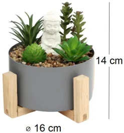 Bouddha avec plantes succulentes 16 x 14 cm (Gris)