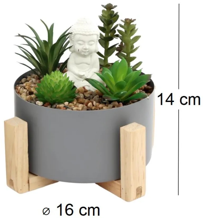 Bouddha avec plantes succulentes 16 x 14 cm (Gris)