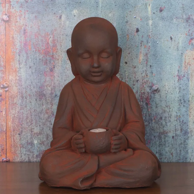 Bouddha en magnésie avec bougeoir intégré