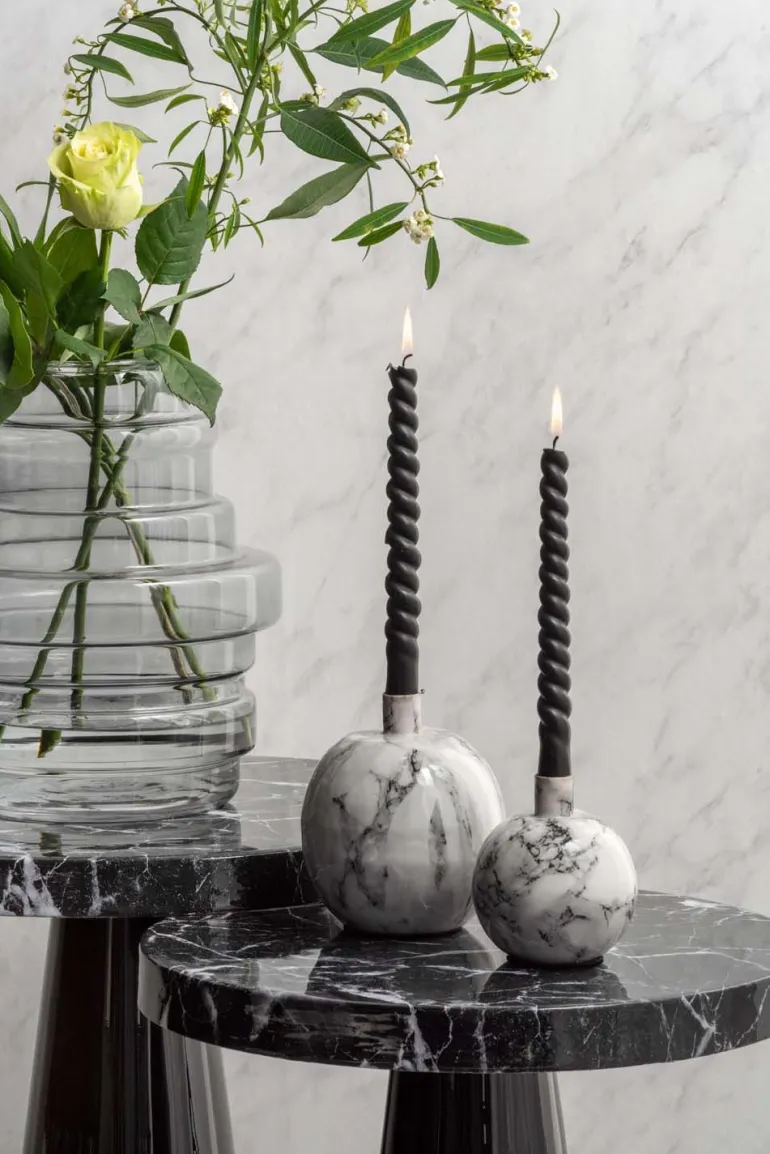 Bougeoir effet marbre 13 x 15 cm Marble (Blanc)