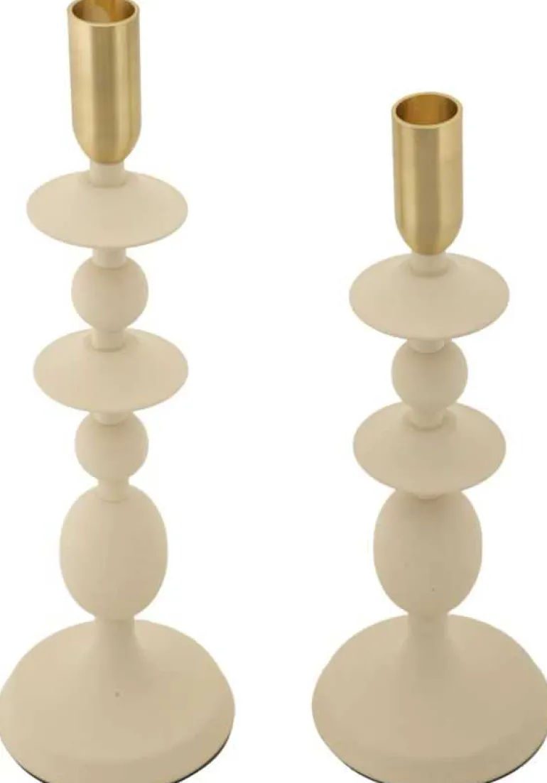 Bougeoir en métal Gemini (Lot de 2) (Crème et doré)