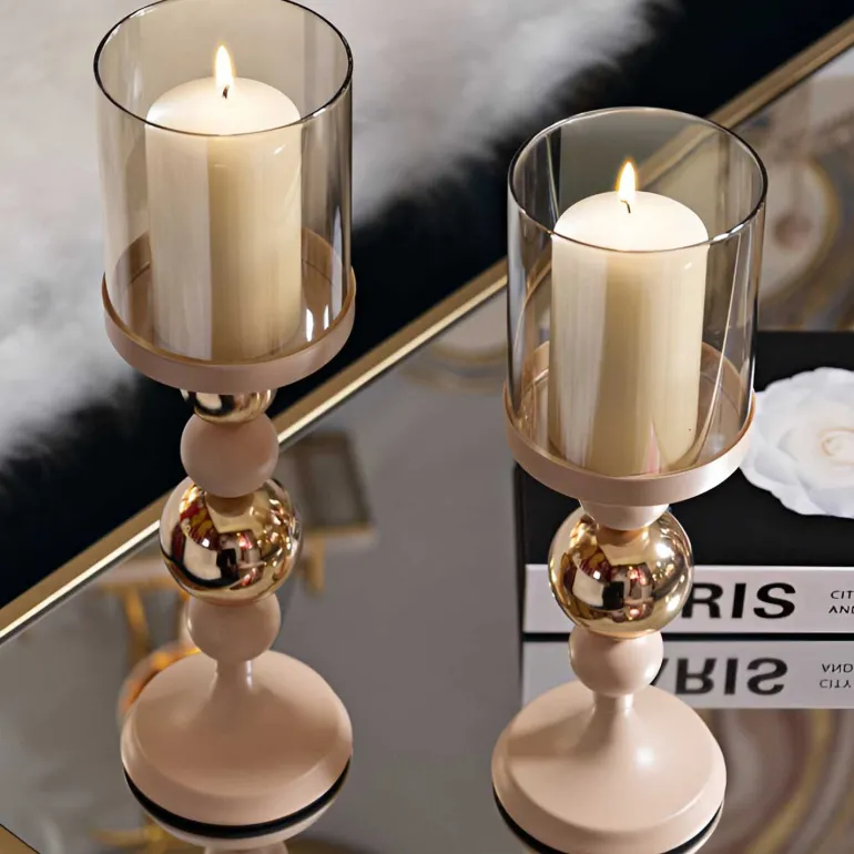 Bougeoir en métal Glazed (Lot de 2) (Rose et doré)