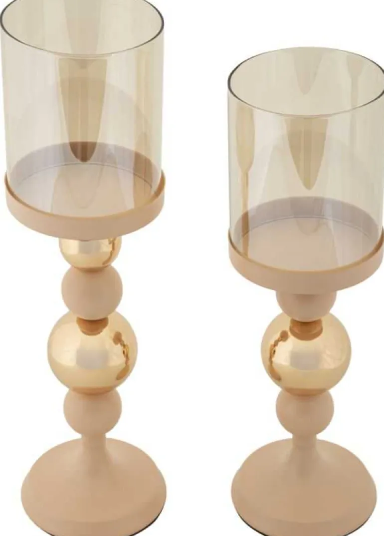 Bougeoir en métal Glazed (Lot de 2) (Rose et doré)