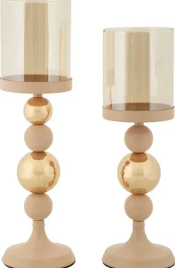 Bougeoir en métal Glazed (Lot de 2) (Rose et doré)