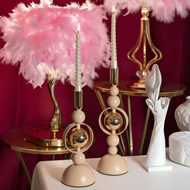 Bougeoir en métal Saturne (Lot de 2) (Rose et doré)