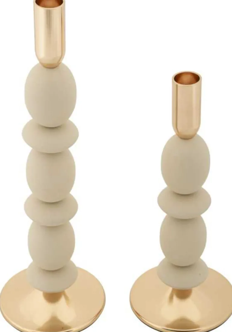 Bougeoir en métal Shuttle (Lot de 2) (Crème et doré)