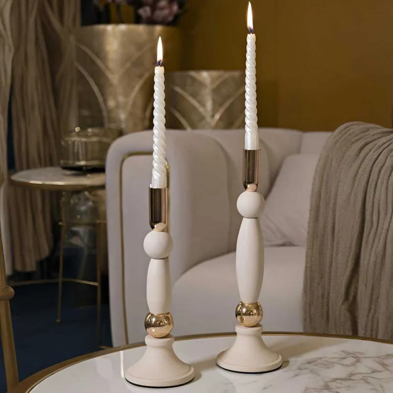 Bougeoir en métal Strek (Lot de 2) (Crème et doré)