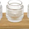 Bougeoirs en verre avec support en bambou