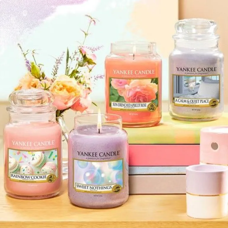 Bougie jarre en verre senteur rose et abricot (Moyen modèle)