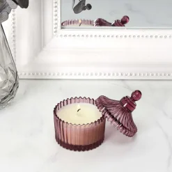 Bougie parfumée écrin en verre Bohème 6.5 x 9 cm (Prune)