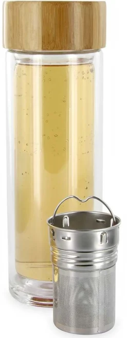 Bouteille de transport en verre double paroi avec infuseur à thé
