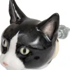 Bouton de porte animal en porcelaine (Tête de chat noir et blanc)
