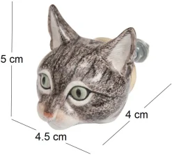 Bouton de porte animal en porcelaine (Tête de chat tigré)